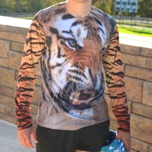 Get a life really cool tiger print long sleeve silky shirt